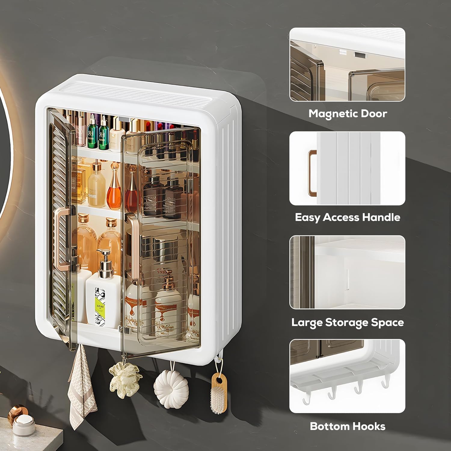 Wall Mounted Self-Adhesive Storage Cabinet with Doors (White)